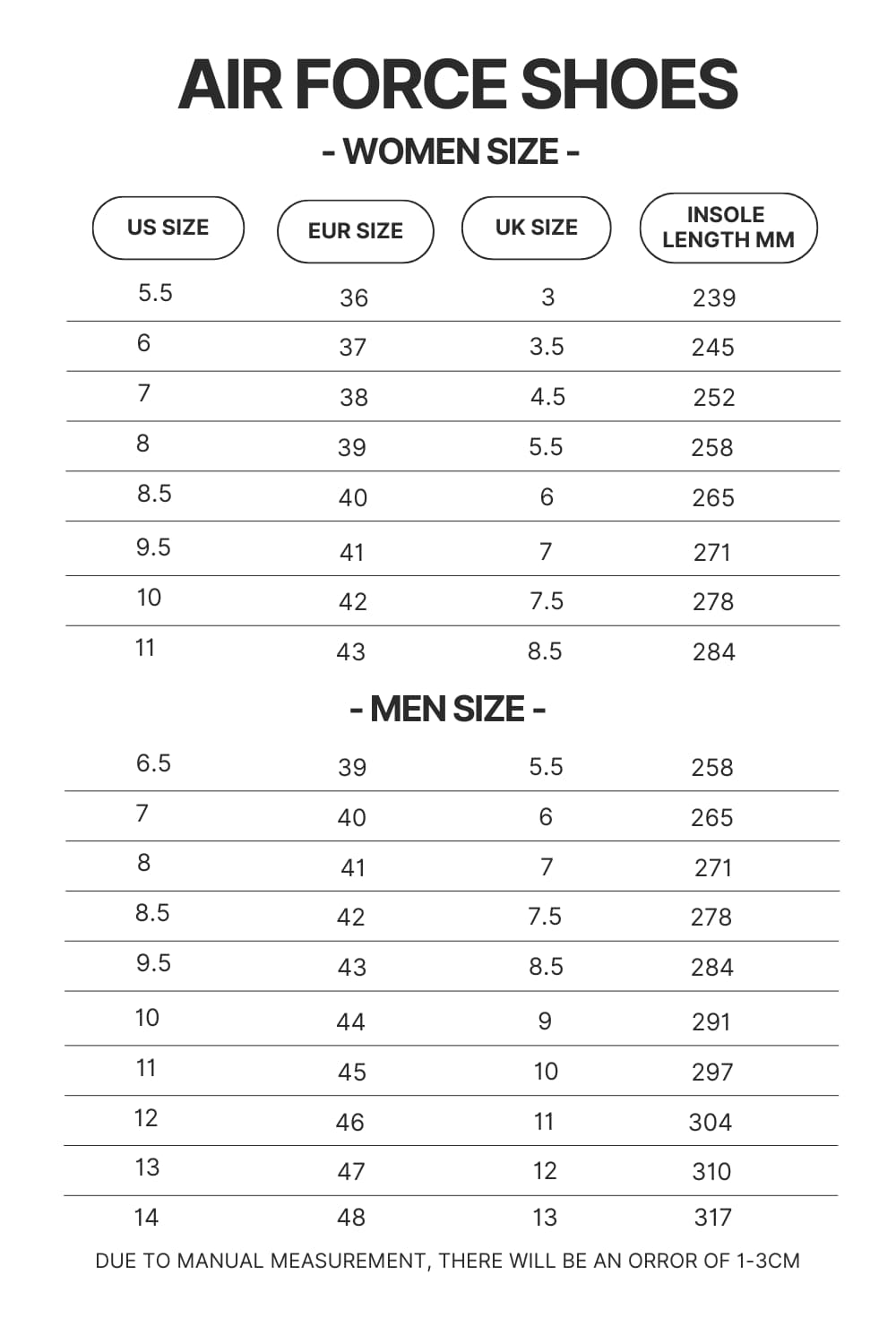 Air Force Shoes Size Chart - Legend Of Zelda Shop